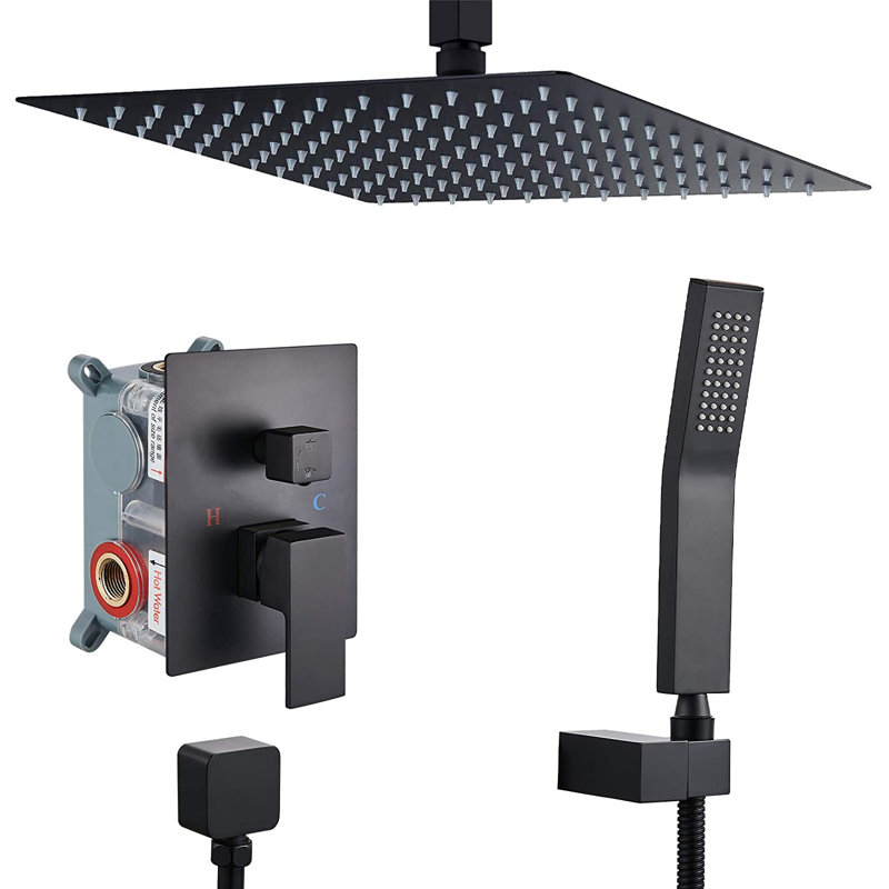 Frifoho Matte Black Rain Shower Shower System Ceiling Mount 12 Inch